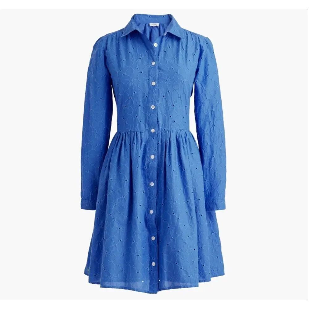 J. crew blue eyelet mini shirt dress size 6
